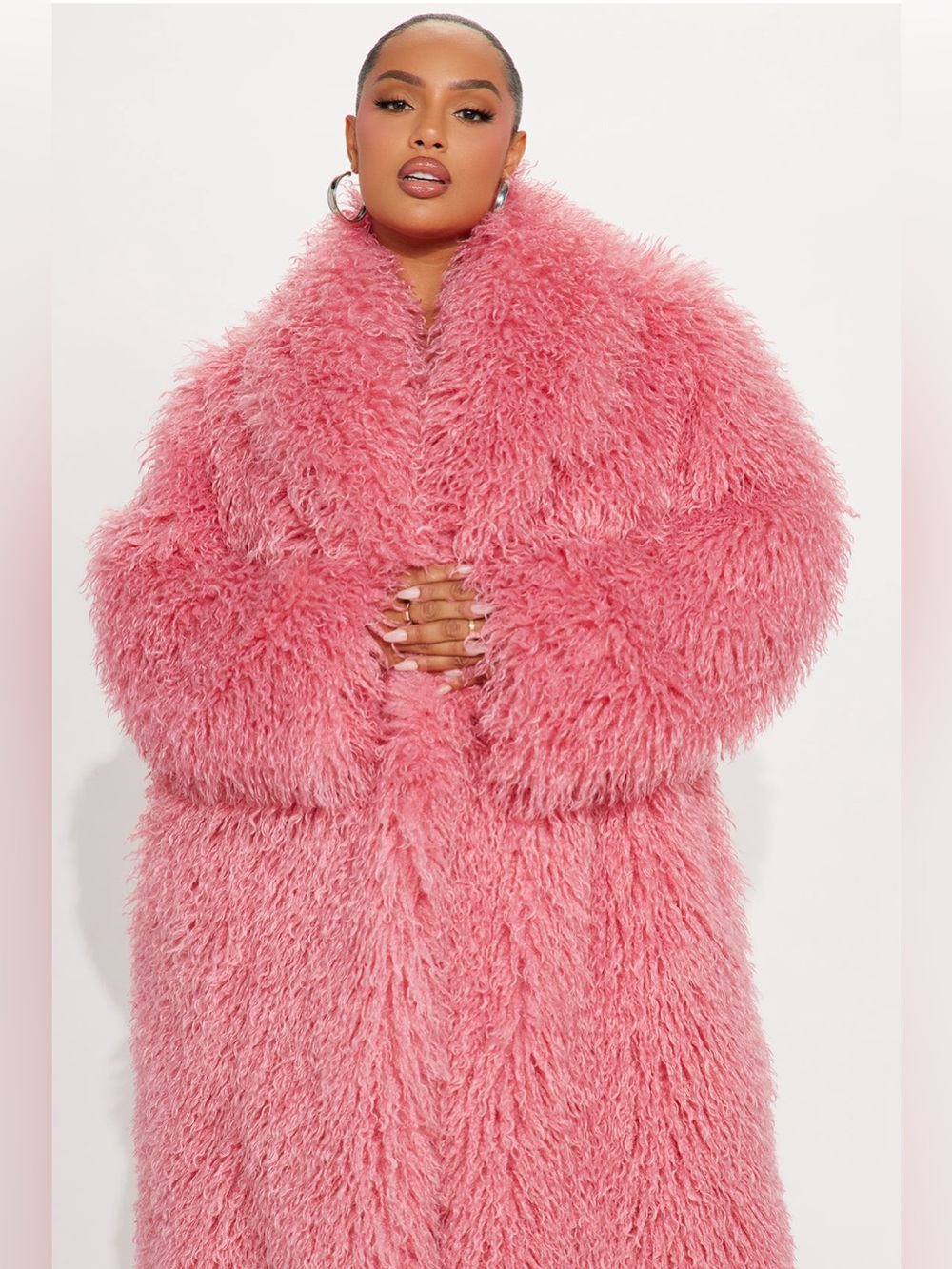 NWT Fashion Nova Pink Faux Fur Long Coat 3X - Picture 7 of 9